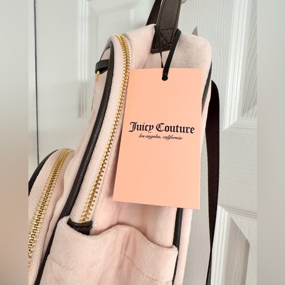 NWT Juicy Couture Mini Pink Velvet Backpack with Black Straps - Picture 3 of 12